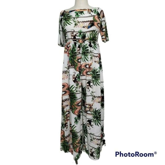Jaase‎ Womens S Tropical Off-the-Shoulder Wide Leg Jumpsuit Jungle Animals Zoo - Picture 1 of 10